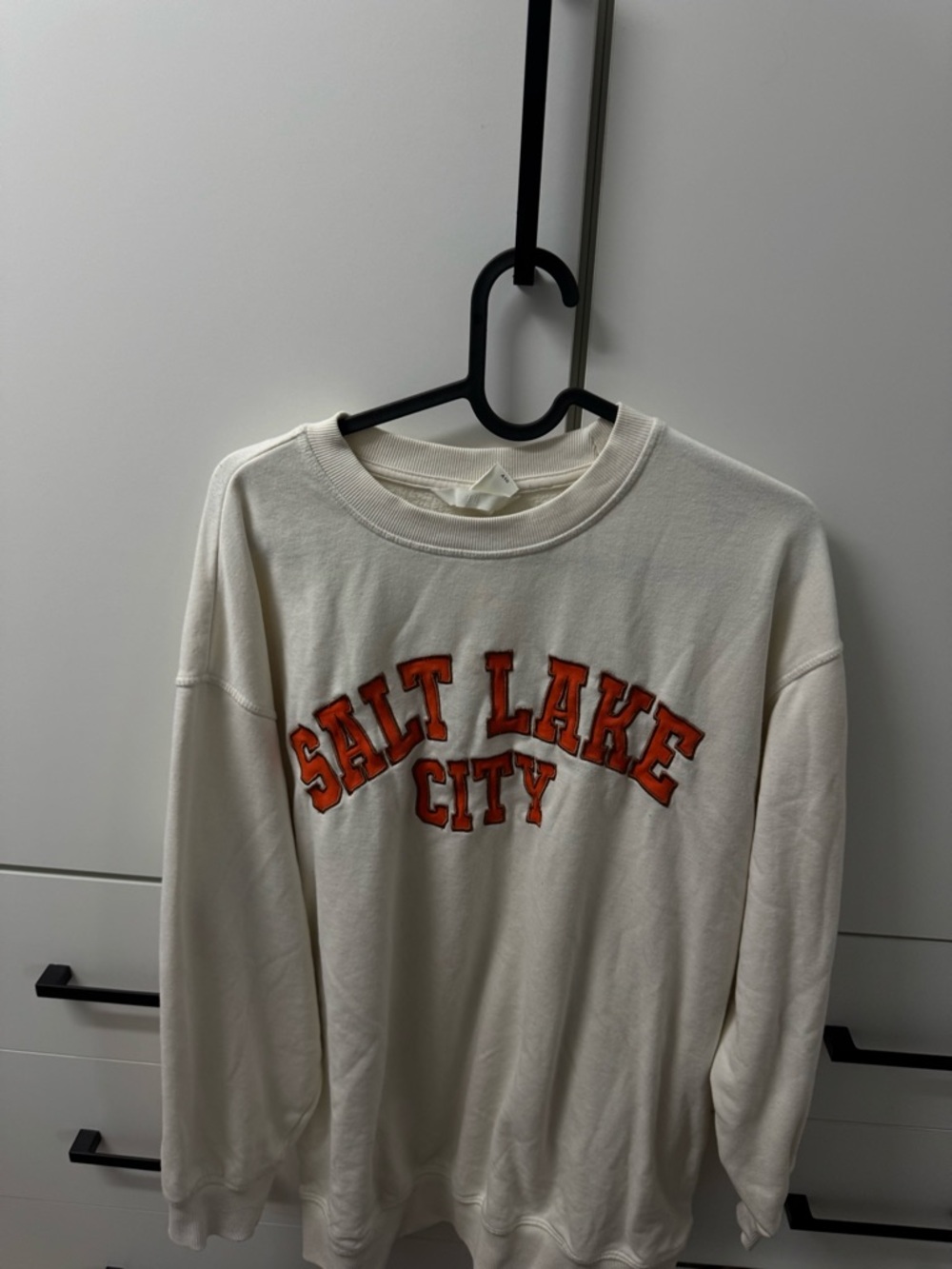 H&M Cream Sweatshirt with Orange "Salt Lake City" Applique
